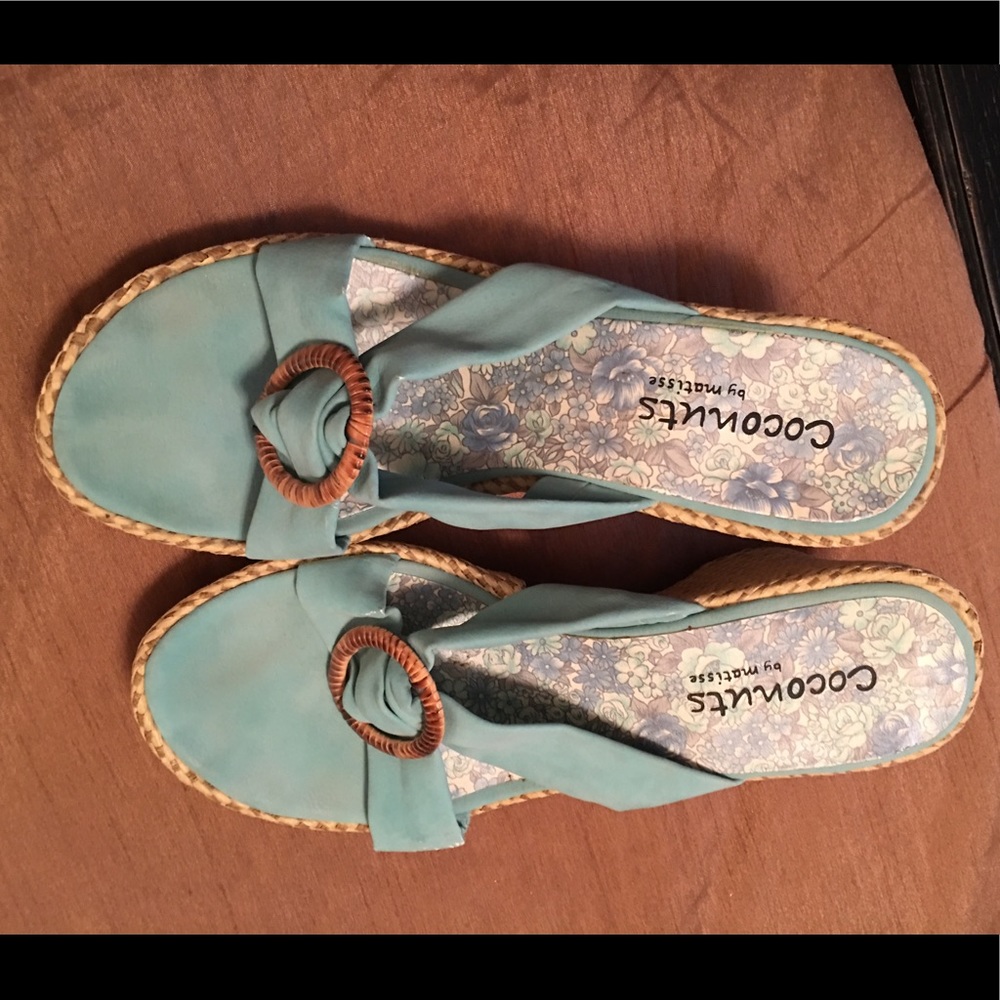 Great looking turquoise wedge sandals.